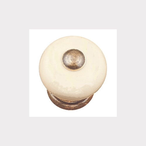 CREAM PORCELAIN FURNITURE KNOB WITH BRONZE FITTING