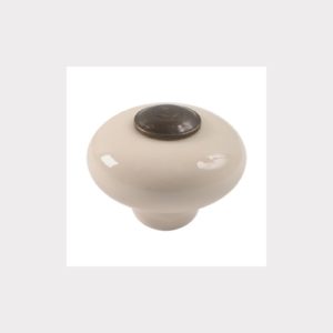CREAM PORCELAIN FURNITURE KNOB WITH BRONZE FITTING. WITHOUT BASE