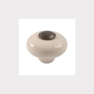 CREAM PORCELAIN FURNITURE KNOB WITH BRONZE FITTING, WITHOUT BASE