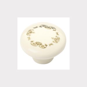 KNOB PORCELAIN BEIGE WITH FLOWER CROWN IN GOLD