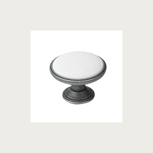 METAL KNOB 37MM OLD SILVER-FABRIC WHITE