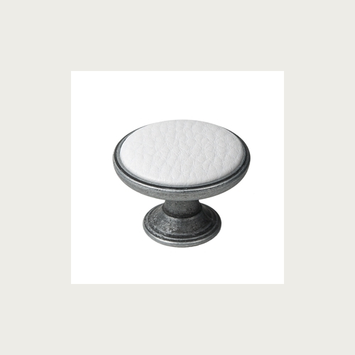 METAL KNOB 37MM OLD SILVER-SYNTHETIC LEATHER WHITE