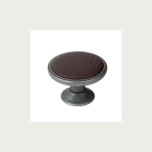 METAL KNOB 37MM OLD SILVER-SYNTHETIC LEATHER BROWN