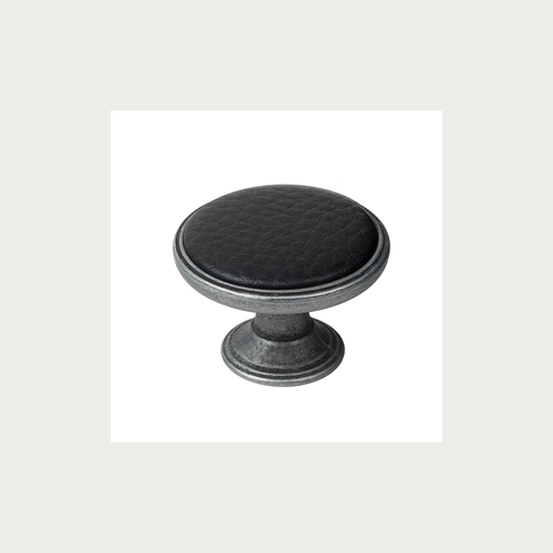 METAL KNOB 37MM OLD SILVER-SYNTHETIC LEATHER BLACK