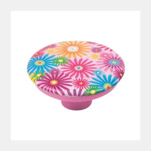 KNOB ABS WITH DESIGN COLOURED FLOWERS WHITE BASE