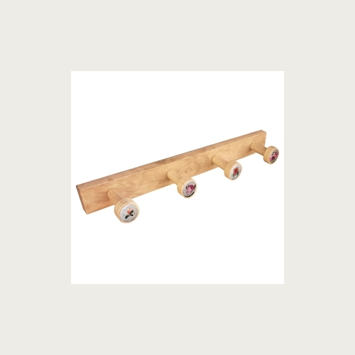 HANGER 4 KNOBS OLD BEECH COLOURED WOOD FLOWERS