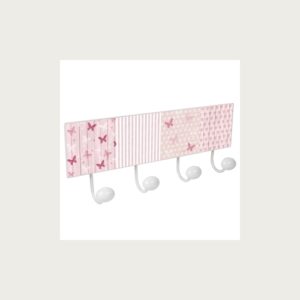HANGER WHITE 4 PORCELAIN KNOBS PINK BUTTERFLY