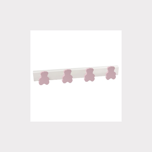 HANGER 4 PINK BEARS WHITE LACQUERED WOOD BABY BEDROOM